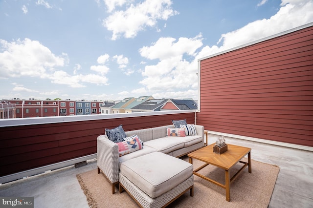 view of patio / terrace featuring a residential view and an outdoor hangout area