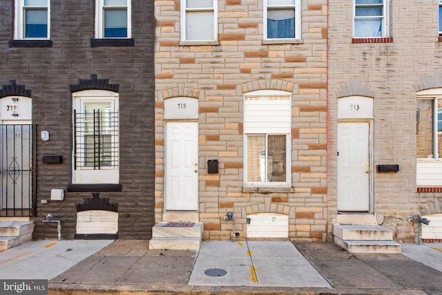 view of front of property with entry steps and stone siding