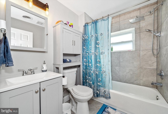 2304 Milltown Rd, Wilmington, DE 19808 - bathroom with tile patterned flooring, vanity, toilet, shower / bathtub combination with curtain, and visible vents