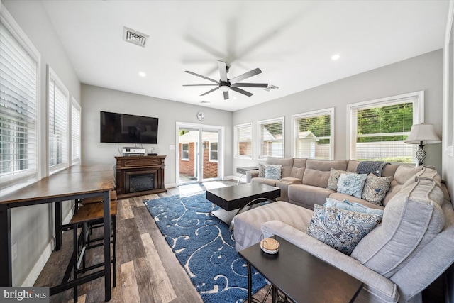 2304 Milltown Rd, Wilmington, DE 19808 - living room with plenty of natural light, a ceiling fan, wood finished floors, and visible vents