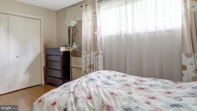 bedroom with a closet and wood finished floors