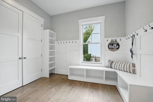 mudroom featuring light wood-style flooring