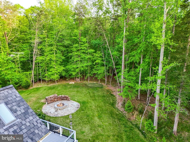 view of yard with a fire pit