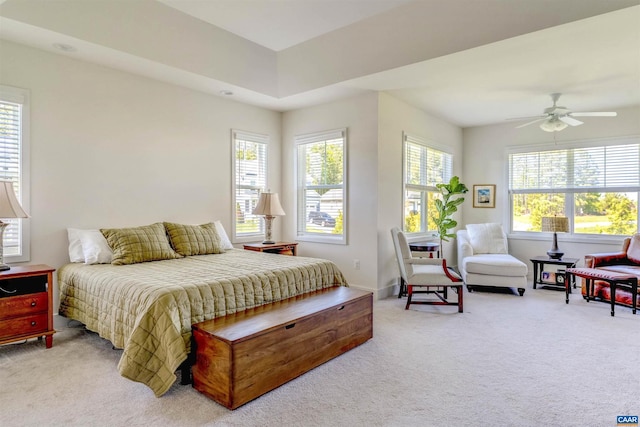 bedroom with multiple windows and light carpet