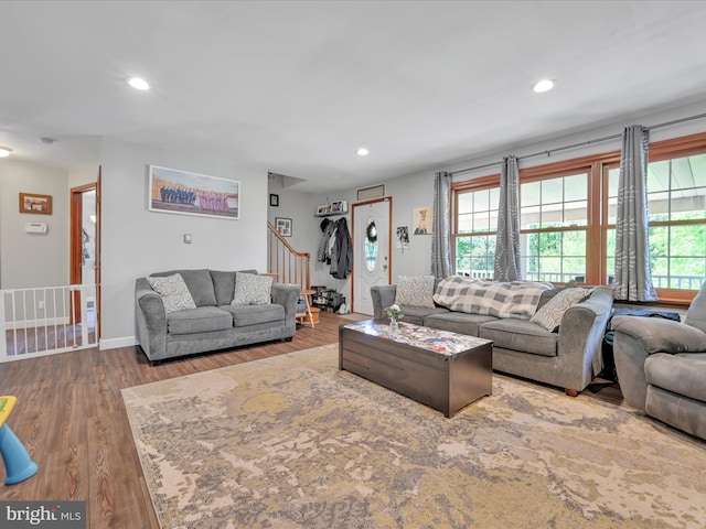 85 Gernants Church Rd, Leesport, PA 19533 - living area with baseboards, recessed lighting, wood finished floors, and stairs