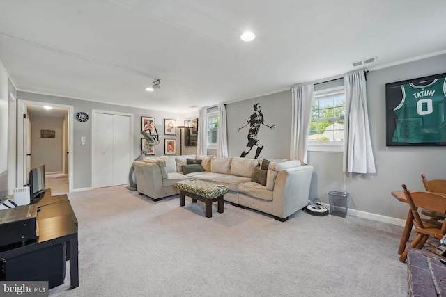 13003 Standish Ct, Woodbridge, VA 22192 - living area featuring carpet flooring, baseboards, and recessed lighting