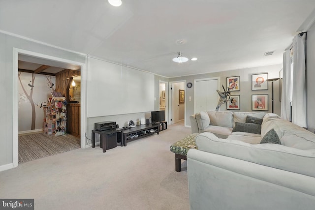 13003 Standish Ct, Woodbridge, VA 22192 - living room with light colored carpet, baseboards, and recessed lighting