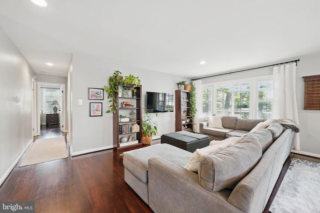 13003 Standish Ct, Woodbridge, VA 22192 - living area featuring dark wood-style flooring, recessed lighting, and baseboards