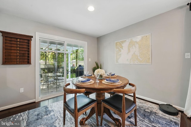 13003 Standish Ct, Woodbridge, VA 22192 - dining room with baseboards, dark wood-style floors, and recessed lighting