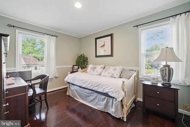 13003 Standish Ct, Woodbridge, VA 22192 - bedroom featuring dark wood-type flooring, baseboards, ornamental molding, and a desk