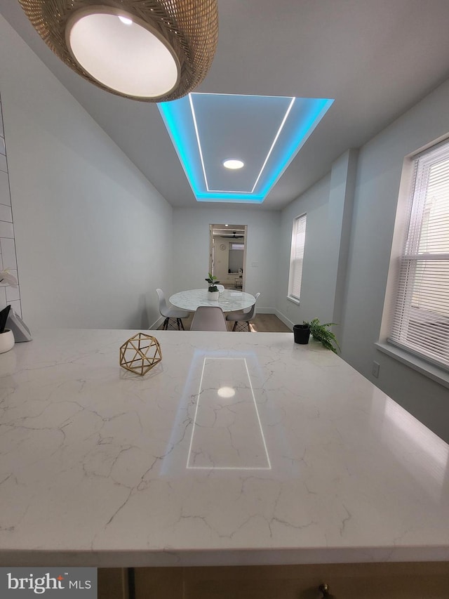 bedroom with a tray ceiling