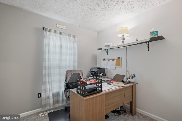 7815 Shallowbrook Ct, Severn, MD 21144 - carpeted home office with baseboards, visible vents, and a textured ceiling
