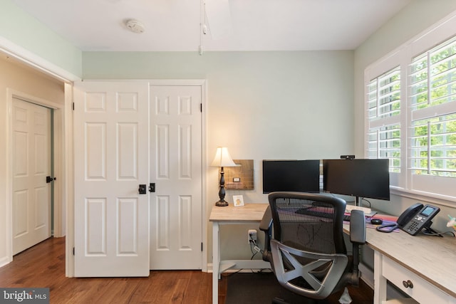 office space featuring wood finished floors