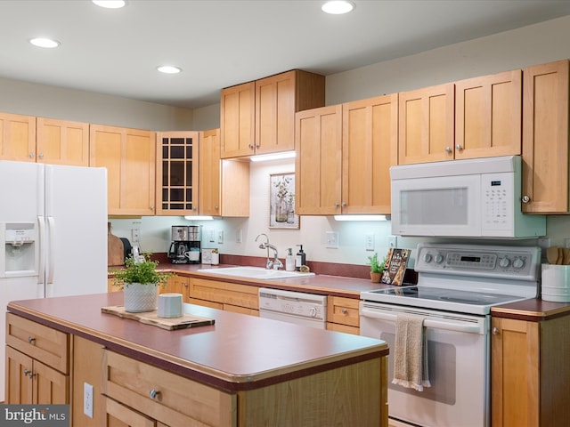 173 Riverside Dr, Harpers Ferry, WV 25425 - kitchen featuring white appliances, a sink, light brown cabinetry, and recessed lighting