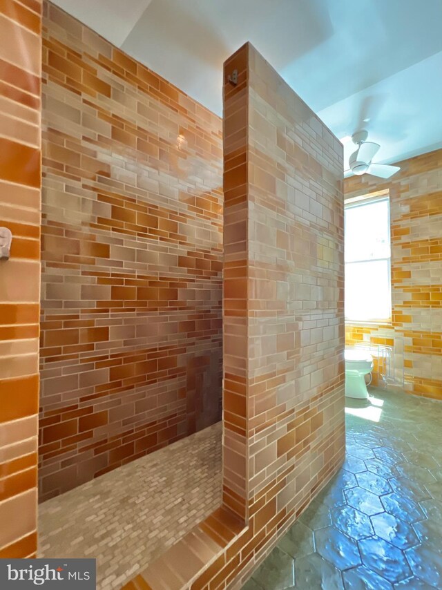 2102 E Dauphin St, Philadelphia, PA 19125 - bathroom featuring a ceiling fan and a walk in shower