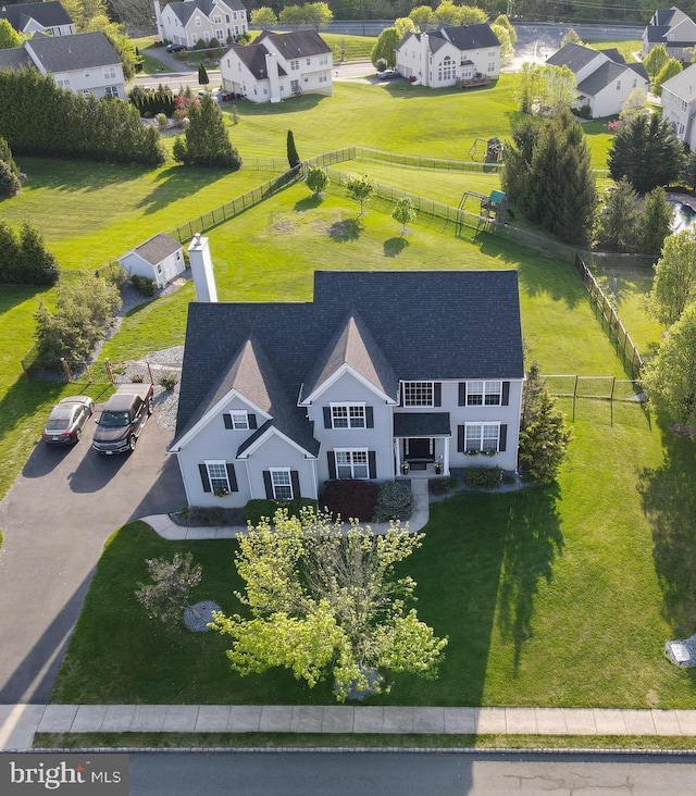 drone / aerial view with a residential view