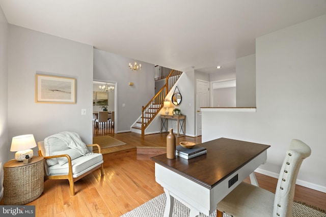 5722 Pond View Ln, Broad Run, VA 20137 - office featuring a chandelier, light wood-type flooring, baseboards, and recessed lighting