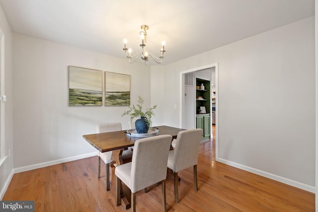 5722 Pond View Ln, Broad Run, VA 20137 - dining area featuring a chandelier, light wood-style flooring, and baseboards