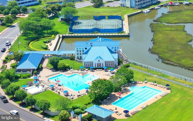 bird's eye view featuring a water view