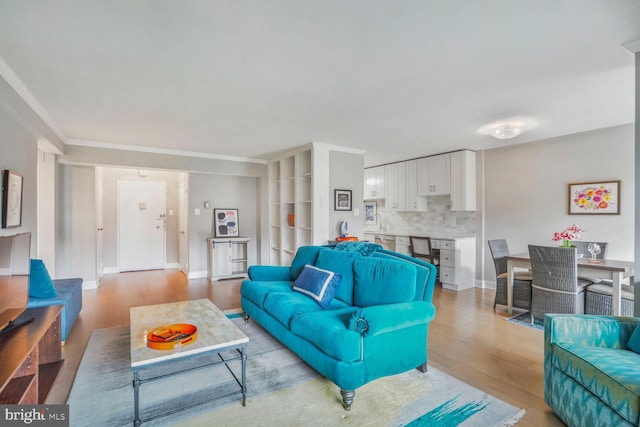4201 Cathedral Ave NW Unit 616W, Washington, DC 20016 - living area featuring light wood-type flooring, ornamental molding, and baseboards