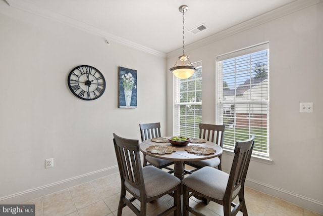 6704 Holly Farm Ln Unit 203, New Baltimore, VA 20187 - dining room with baseboards, plenty of natural light, crown molding, and light tile patterned floors