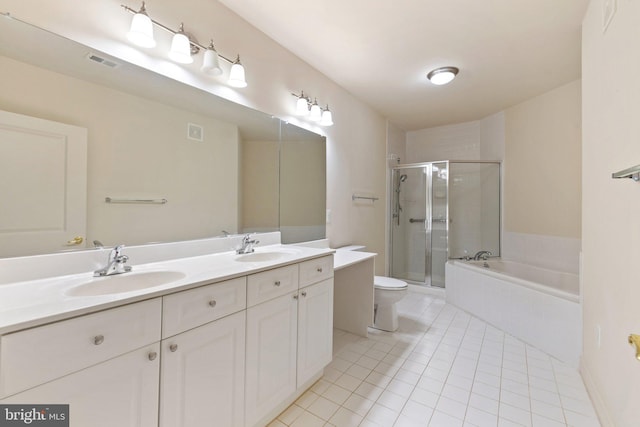 6704 Holly Farm Ln Unit 203, New Baltimore, VA 20187 - full bath with tile patterned flooring, double vanity, a stall shower, a garden tub, and toilet