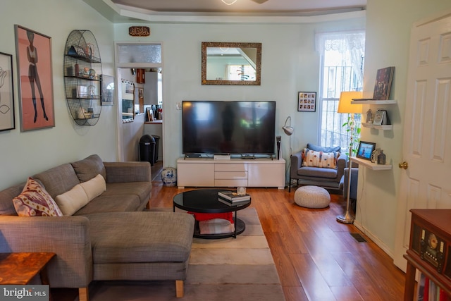 living area featuring wood finished floors