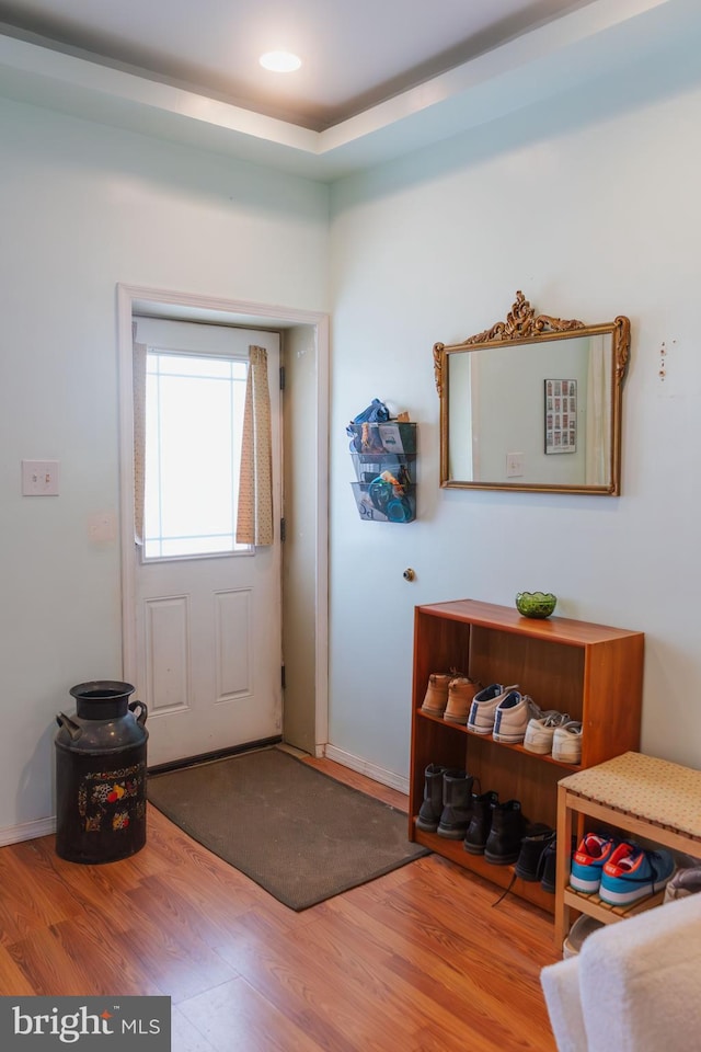 doorway to outside featuring wood finished floors
