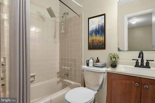 full bathroom with vanity, toilet, and shower / tub combo with curtain