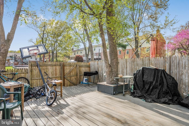 wooden deck featuring a fenced backyard