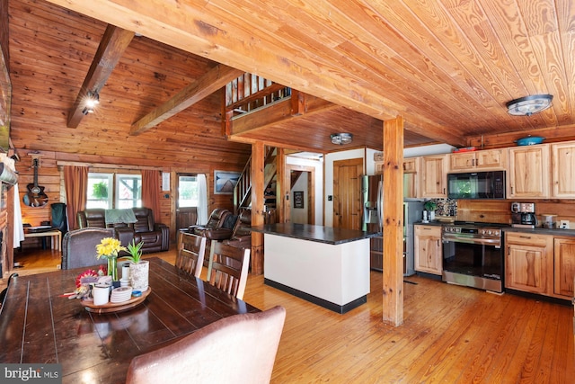 2 Heights Ct, Ruther Glen, VA 22546 - dining space featuring wooden ceiling, light wood-type flooring, and wood walls