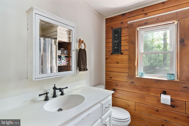 2 Heights Ct, Ruther Glen, VA 22546 - bathroom with toilet, wood walls, and vanity