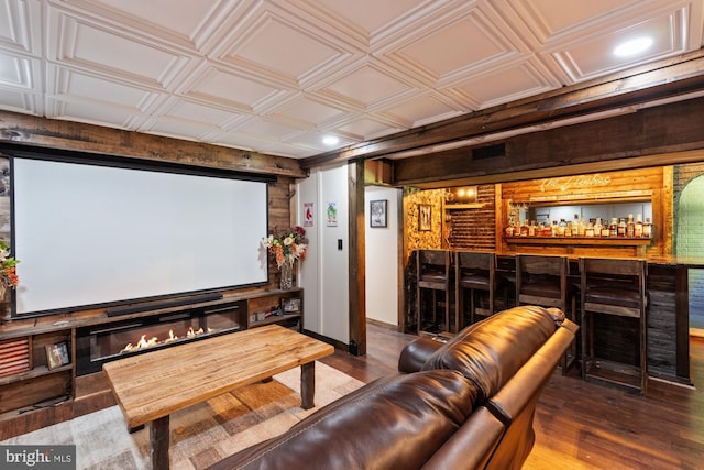 2 Heights Ct, Ruther Glen, VA 22546 - home theater with a bar, an ornate ceiling, and wood finished floors