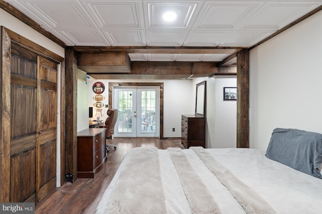 2 Heights Ct, Ruther Glen, VA 22546 - bedroom with french doors, dark wood-style flooring, access to outside, and an ornate ceiling