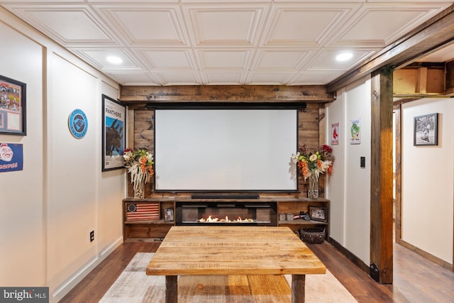 2 Heights Ct, Ruther Glen, VA 22546 - home theater featuring baseboards, dark wood finished floors, an ornate ceiling, and recessed lighting
