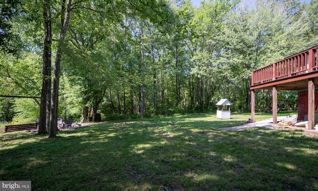 2 Heights Ct, Ruther Glen, VA 22546 - view of green lawn with a deck and a forest view