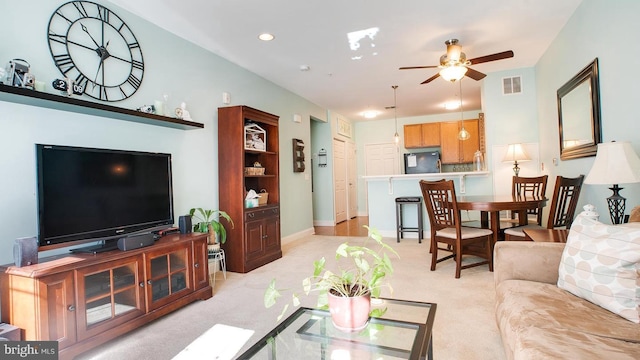 300 W Elm St Unit 2206, Conshohocken, PA 19428 - living room with ceiling fan, light carpet, baseboards, and recessed lighting