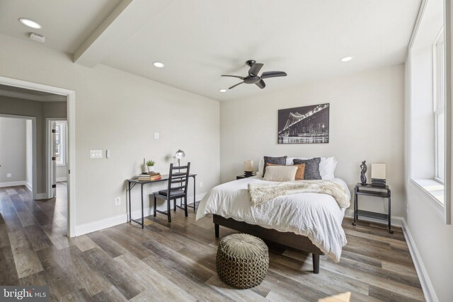 2817 Ulman Ave, Baltimore, MD 21215 - bedroom featuring wood finished floors, recessed lighting, baseboards, and beamed ceiling