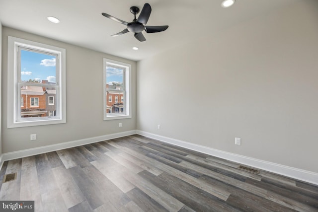 2817 Ulman Ave, Baltimore, MD 21215 - unfurnished room with dark wood-style floors, recessed lighting, baseboards, and a ceiling fan