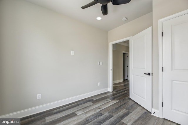 2817 Ulman Ave, Baltimore, MD 21215 - empty room featuring a ceiling fan, dark wood-style floors, baseboards, and recessed lighting