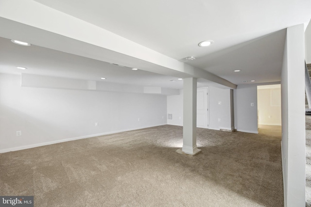 2817 Ulman Ave, Baltimore, MD 21215 - finished basement featuring carpet floors, baseboards, and recessed lighting