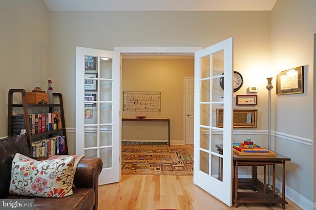 102 Morgan Way, Milton, DE 19968 - doorway to outside featuring wood finished floors, french doors, and baseboards