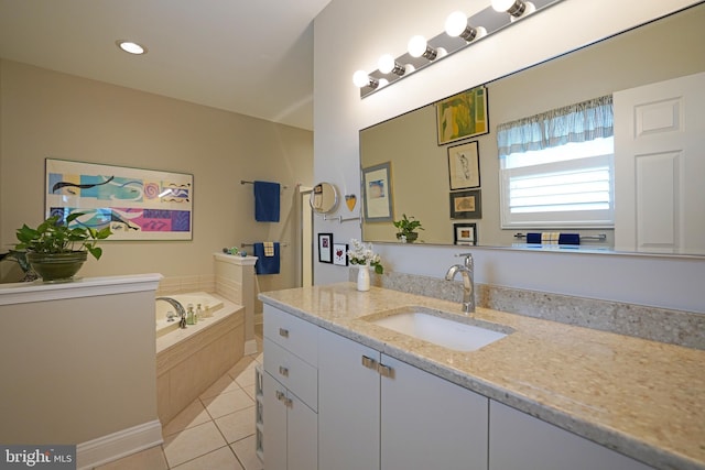 102 Morgan Way, Milton, DE 19968 - full bathroom with tile patterned flooring, a bath, vanity, and recessed lighting