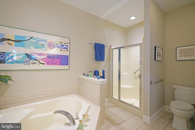 102 Morgan Way, Milton, DE 19968 - full bath featuring tile patterned floors, a stall shower, toilet, a bath, and baseboards