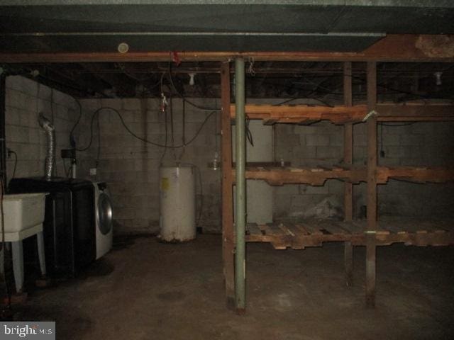 2014 Leland Ave, Baltimore, MD 21220 - unfinished below grade area with washer / dryer and gas water heater