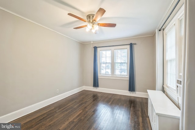 208 Farragut St NW Unit 104, Washington, DC 20011 - empty room with baseboards, ceiling fan, dark wood-style floors, and crown molding