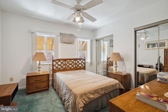 2341 S Hicks St, Philadelphia, PA 19145 - bedroom with carpet floors, baseboard heating, a ceiling fan, and multiple closets