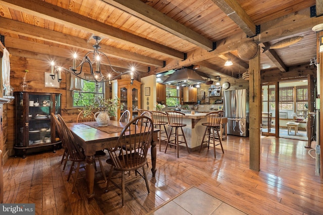 dining space featuring wood ceiling and a wealth of natural light