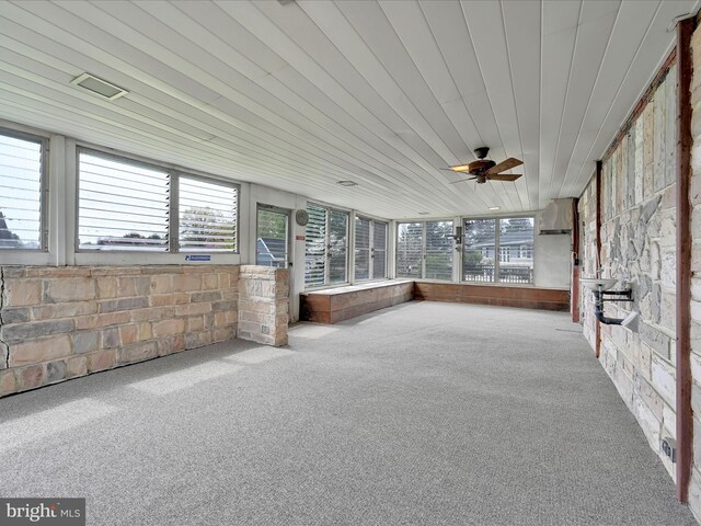 218 W Franklin Ave, Myerstown, PA 17067 - unfurnished sunroom with carpet flooring, a ceiling fan, and wood ceiling