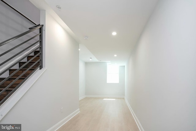 2326 Gerritt St, Philadelphia, PA 19146 - corridor with recessed lighting, baseboards, light wood finished floors, and stairs